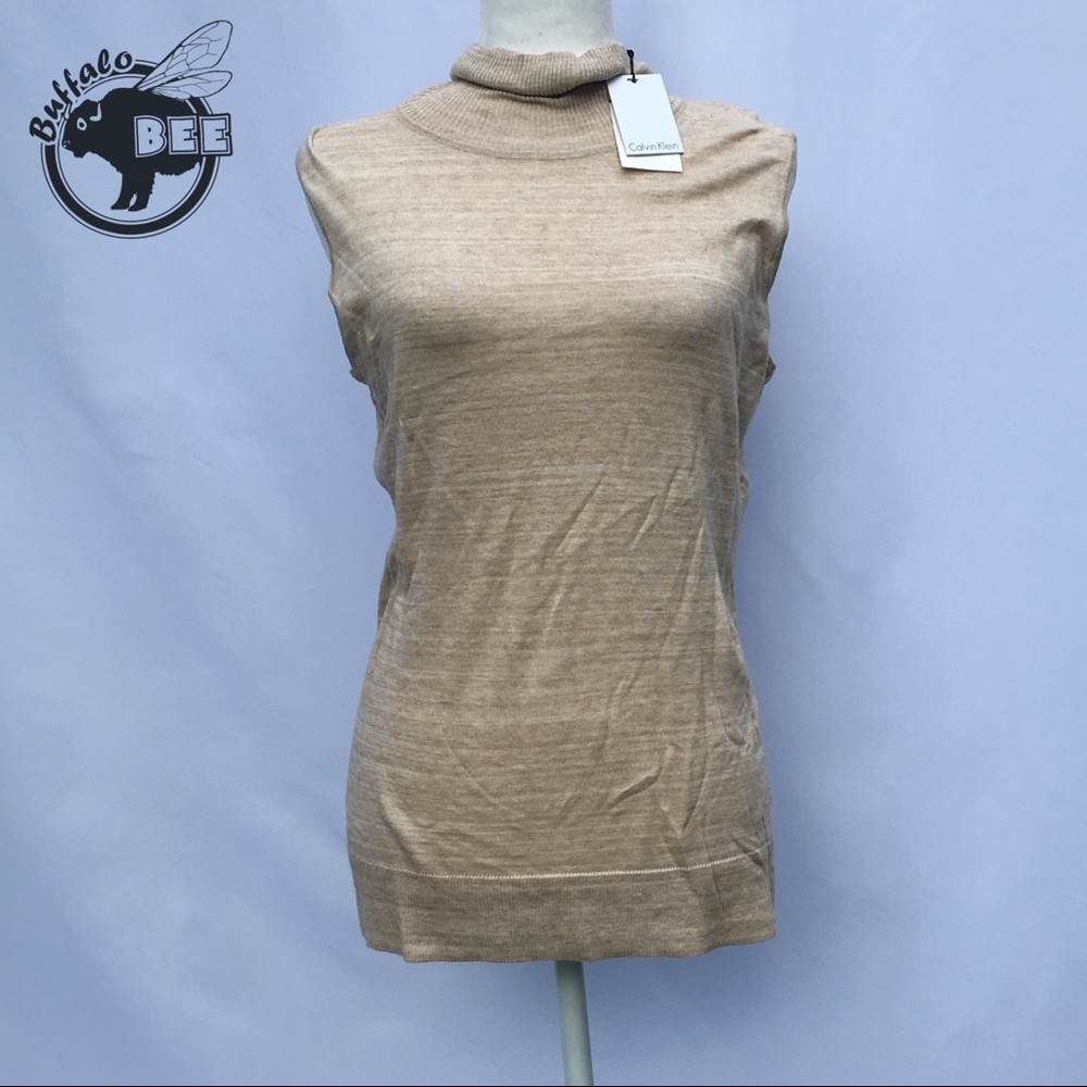 NWT Calvin Klein tan turtleneck sleeveless top s L